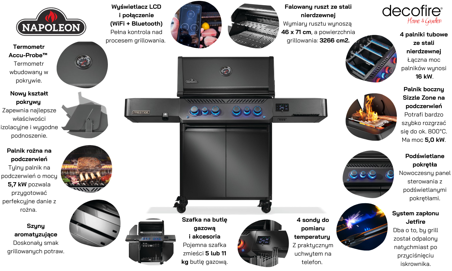 Grill gazowy Napoleon Phantom Prestige 500 Connected z palnikiem rożna i palnikiem bocznym Sizzle Zone WIFI Czarny (P500VXRSIBPK-PL-PHM)