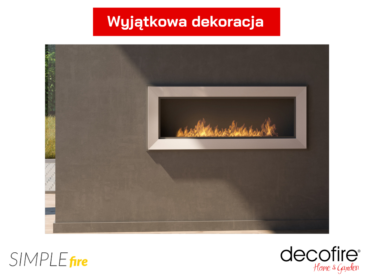 Biały biokominek Simple Fire FRAME 1200 na ścianie dekoracja