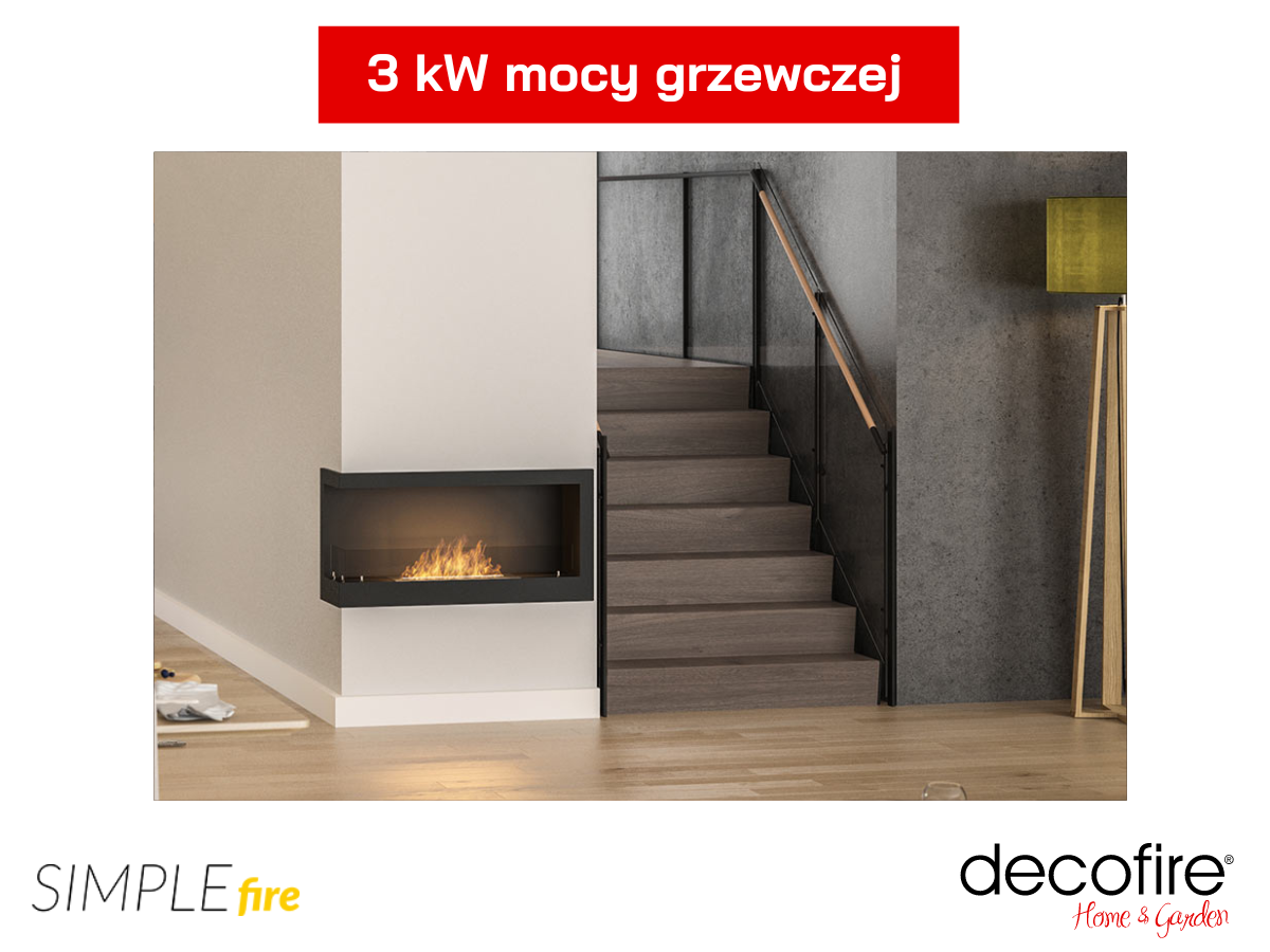 Biokominek narożny SImpe Fire CORNER 900L z moca grzewczą 3 kW
