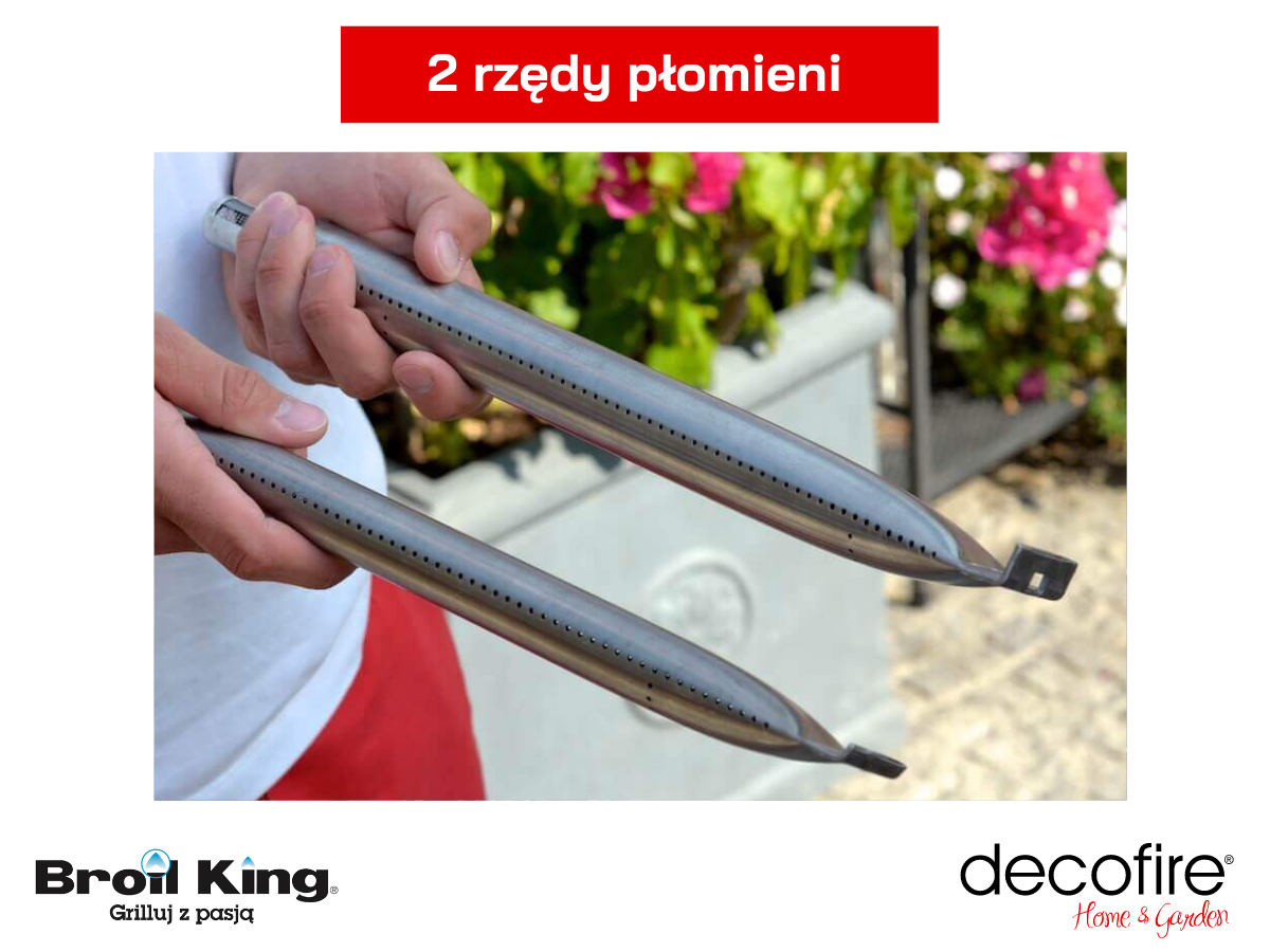 Dwa rzędy płomieni w palnikach Broil King