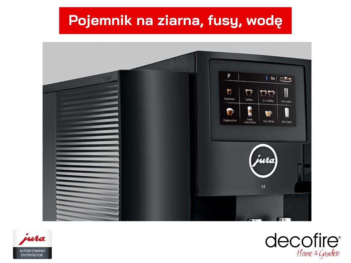 Prezentacja pojemników w ekspresie Jura S8 Piano Black