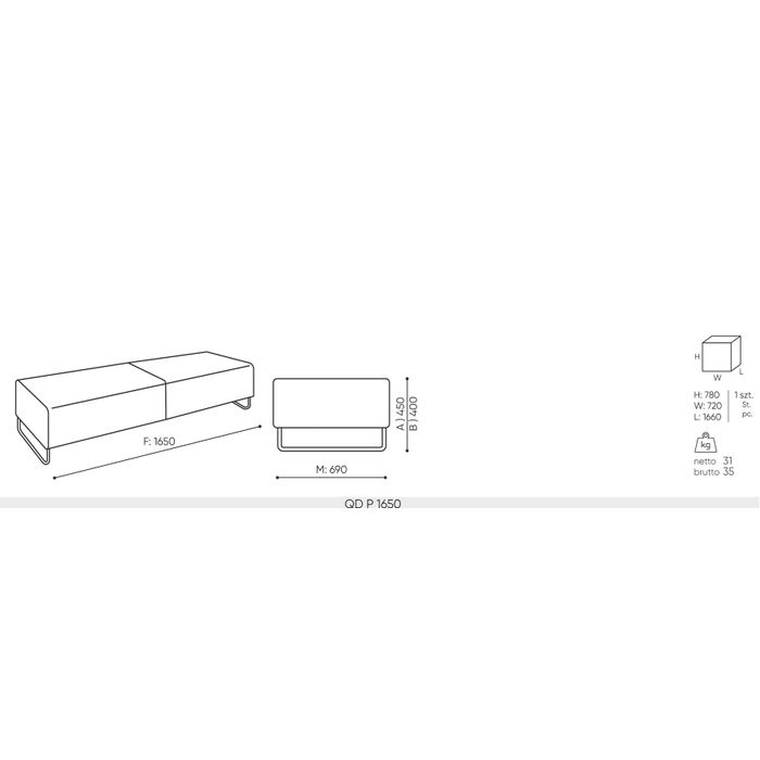 Sofa QUADRA QD P1650 Bejot