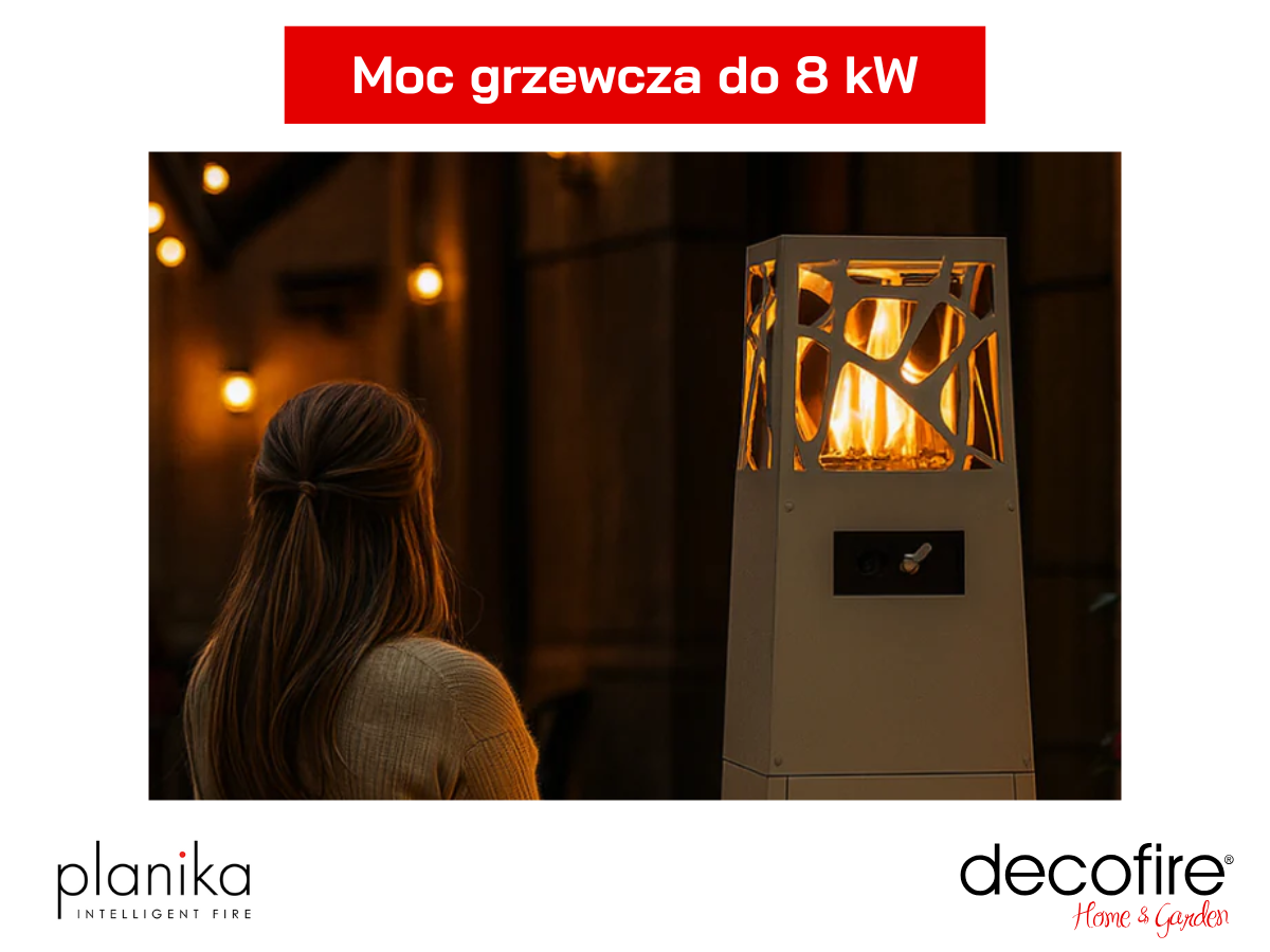 Kominek gazowy wolnostojący Pyramid Grey Planika – moc grzewcza do 8 kW