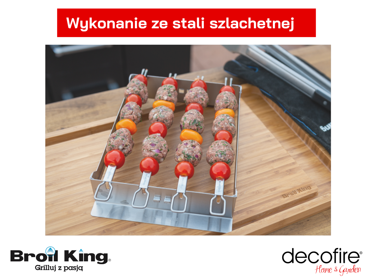 Zestaw do szaszłyków został wykonany ze stali nierdzewnej 