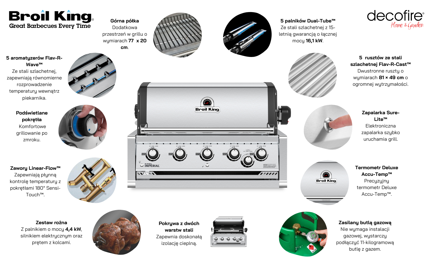 Grill gazowy do zabudowy Broil King Imperial s 570 na butlę funkcje