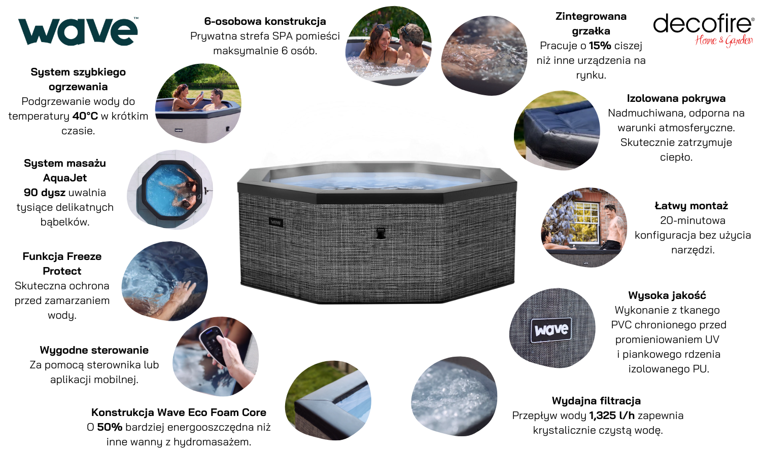 Jacuzzi ogrodowe Wave Como ośmiokątne szary krzemień 6-osobowe