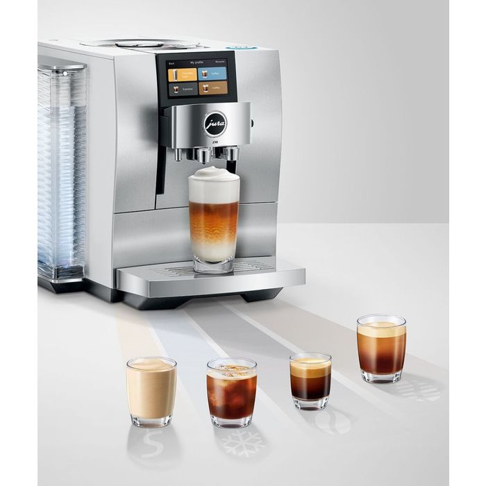 Ekspres do kawy Jura Z10 (EB) Alluminium White potrafi przygotować cztery rodzaje specjałów – Light Brew, Cold Brew, słodkie i gorące.