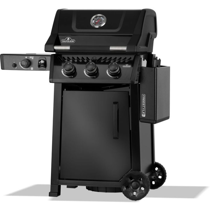 Grill gazowy Napoleon Freestyle PRO 365 z palnikiem bocznym na podczerwień Sizzle Zone czarny solidne koła