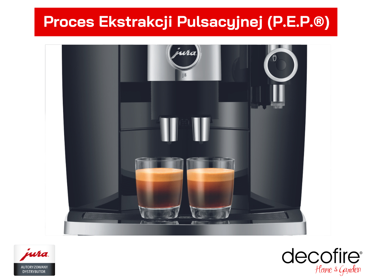 Ekspres do kawy Jura J8 Piano Black (EA) wykonujący proces ekstrakcji pulsacyjnej