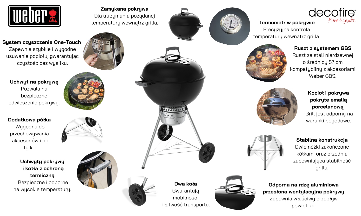 Grill węglowy Weber Original Kettle Premium 57 cm cechy