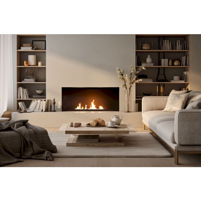 Palnik do zabudowy Infire Black Burner 600 Slim Line aranżacja w salonie