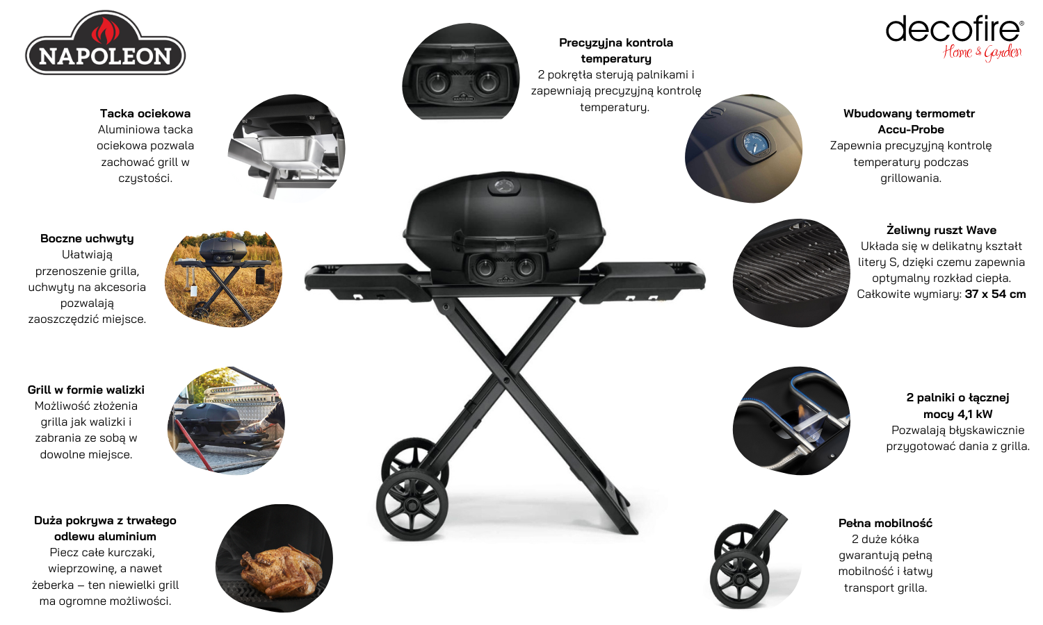 Grill turystyczny Napoleon Phantom Travel PRO 285-X główne funkcje