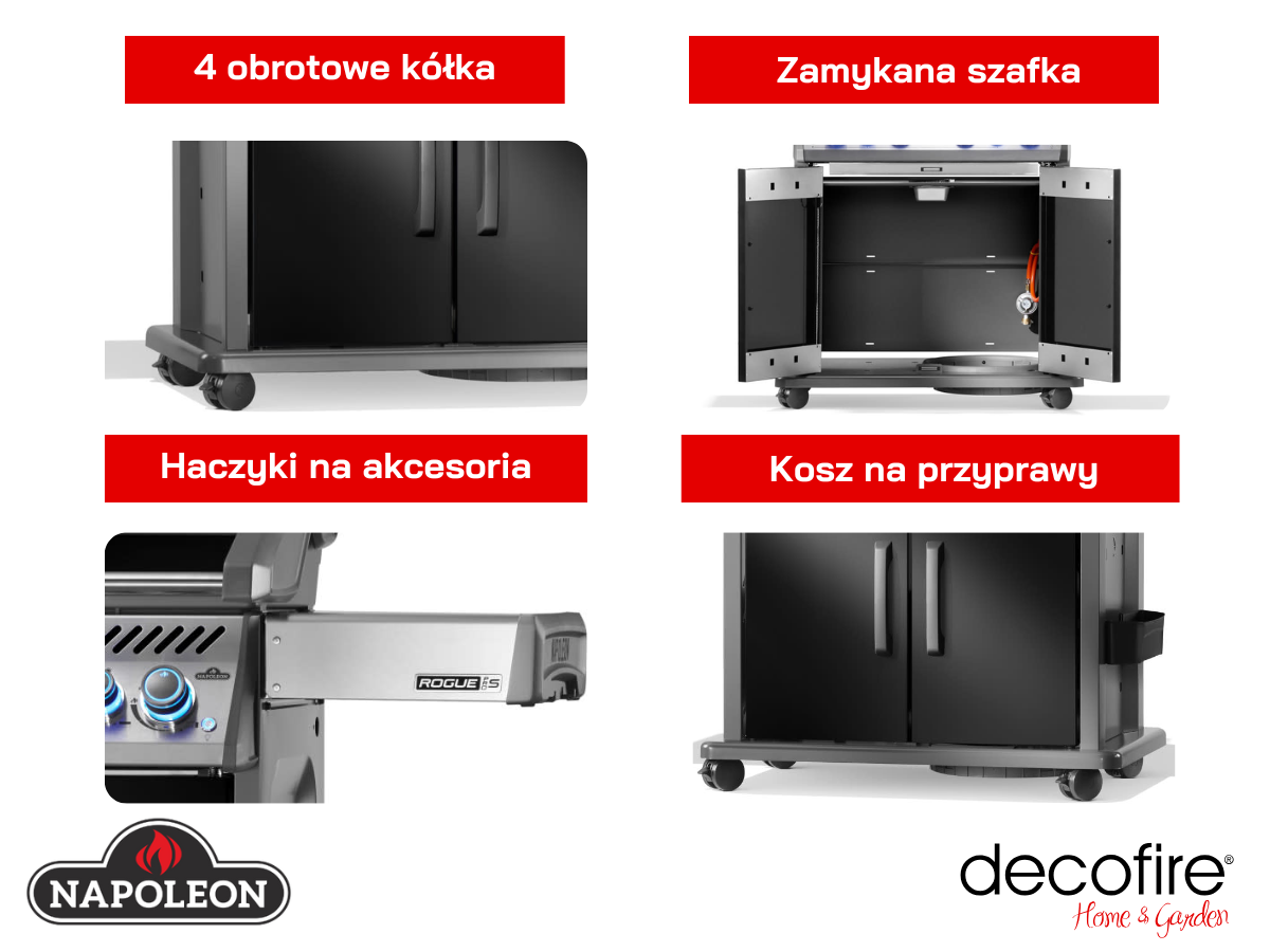 Dodatkowe udogodnienia w grillu gazowym Napoleon Rogue PRO-S 525 RSIB z palnikami bocznymi i tylnymi na podczerwień czarny (RPS525RSIBPK-2-PL)