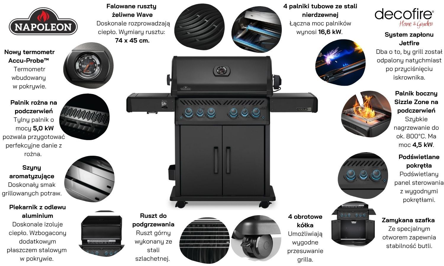 Grill gazowy Napoleon ROGUE PRO-S 525 z palnikiem rożna i palnikiem bocznym na podczerwień, czarny mat (RPS525RSIBPMK-2-PL) ⭐ PROMOCJA! ROŻEN