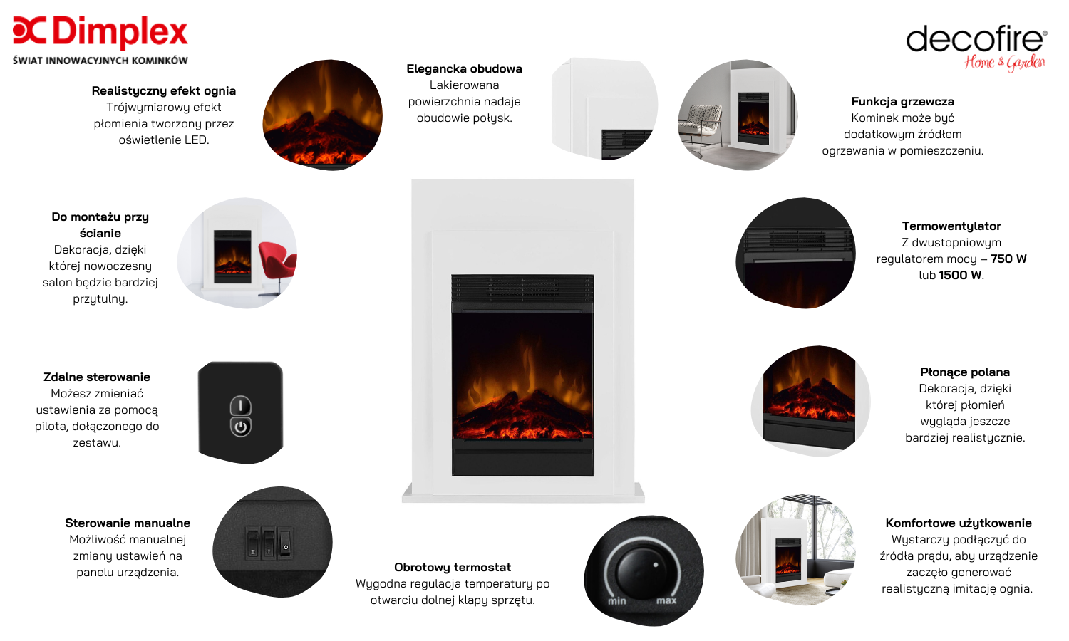 Dimplex kominek elektryczny Bellini biały ECO LED