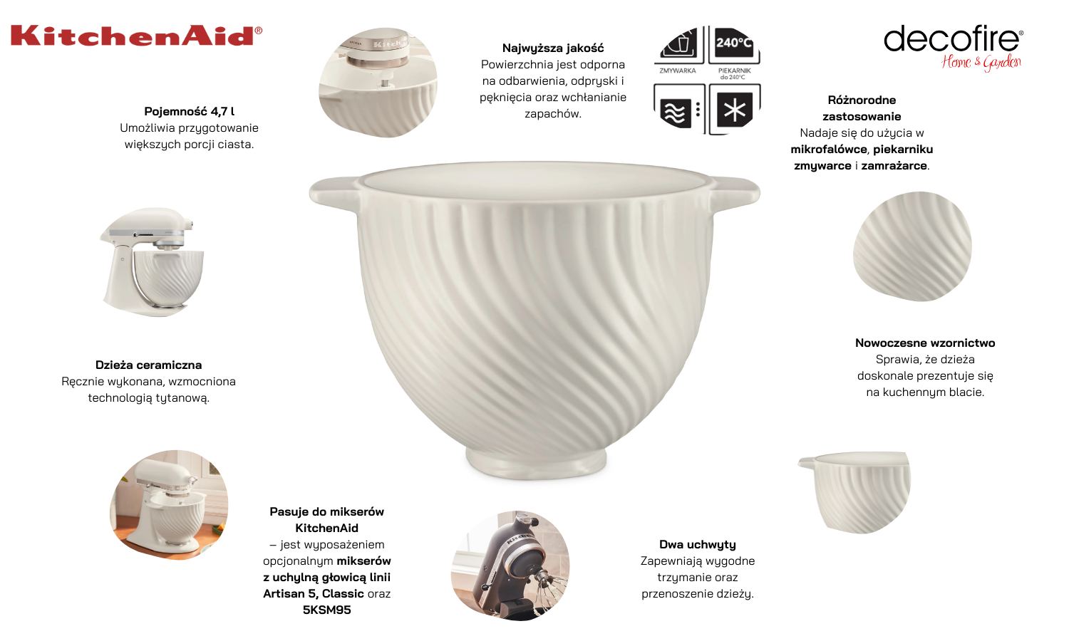 Unikalna dzieża ceramiczna Meringue 4,7 l Artisan 5 KitchenAid