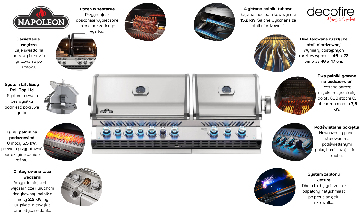 Grill gazowy do zabudoy Napoleon Prestige PRO 835 funkcje