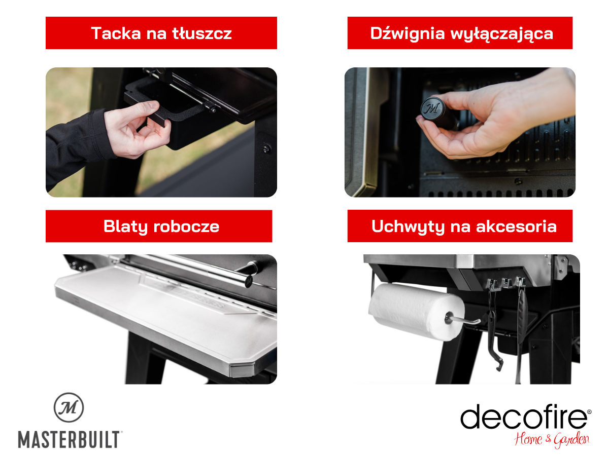 Dodatkowe udogodnienia w Gravity Series XT cyfrowy grill węglowy + wędzarnia Masterbuilt