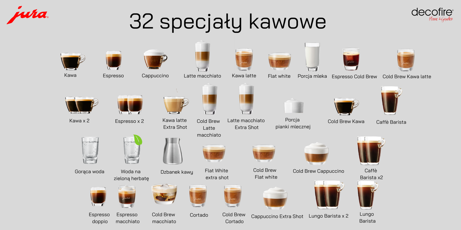 32 specjały kawowe dostępne w ekspresie Jura Z10 Aluminium Black