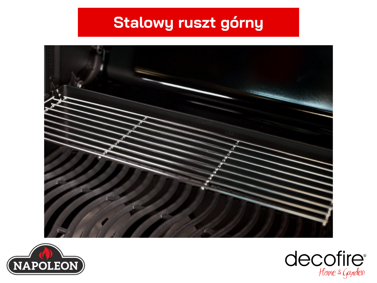 Stalowy ruszt górny – więcej miejsca do podgrzewania i większa odporność na temperaturę