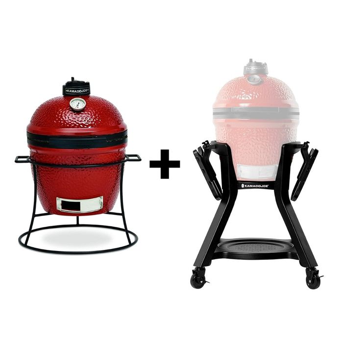 Grill ceramiczny węglowy Kamado Joe – Joe Jr. 34 cm ze stojakiem (KJ13RH) + wózek (KJ15112524)