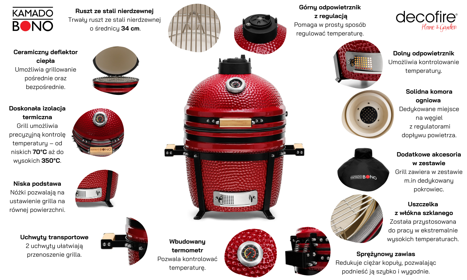 Grill ceramiczny węglowy Kamado Bono Minimo 15" 40 cm red