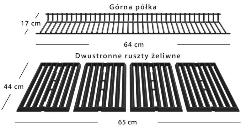 Wymiary rusztów w grillu bazowym Broil King Baron 440