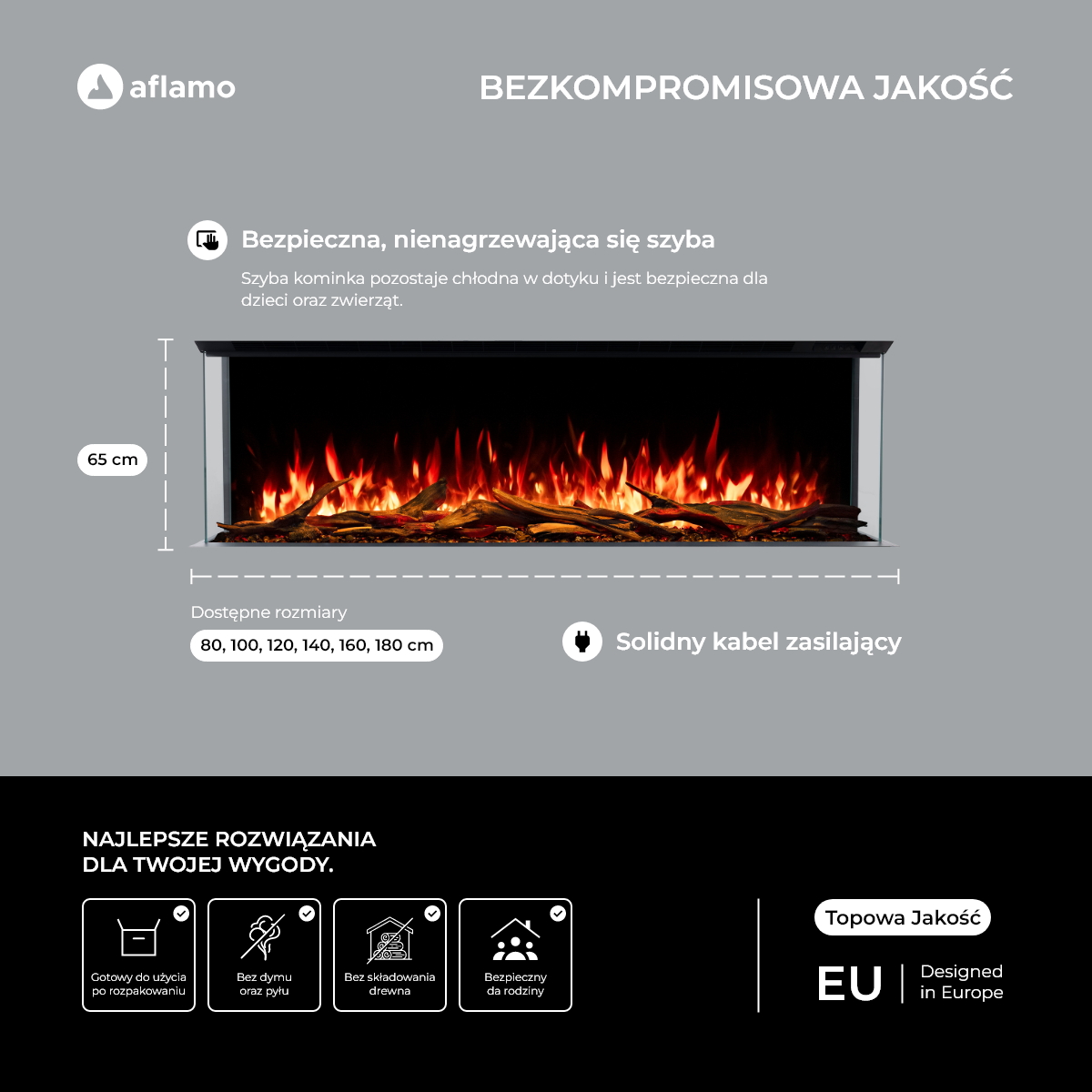 Aflamo kominek elektryczny Superb 3D ścienny, do zabudowy w różnych rozmiarach