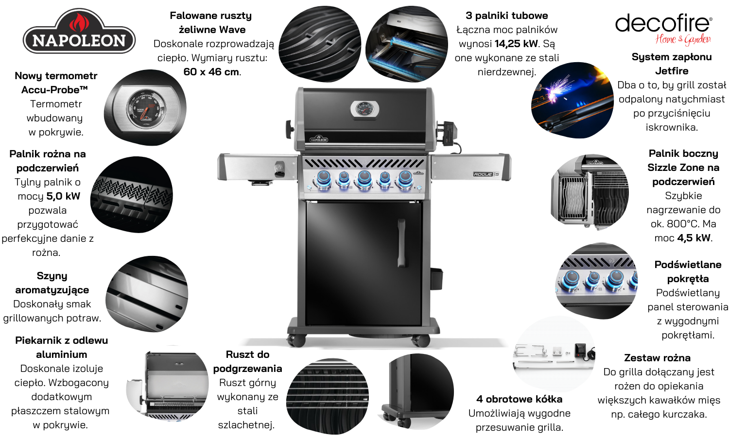 Grill gazowy Napoleon Rogue PRO-S 425 RSIB z palnikami bocznymi i tylnymi na podczerwień czarny (RPS425RSIBPK-2-PL-R)