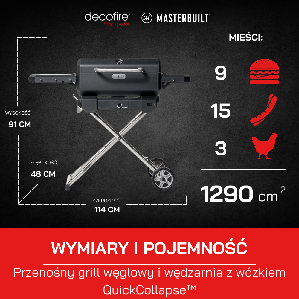 Przenośny grill węglowy i wędzarnia z wózkiem Portable Masterbuilt