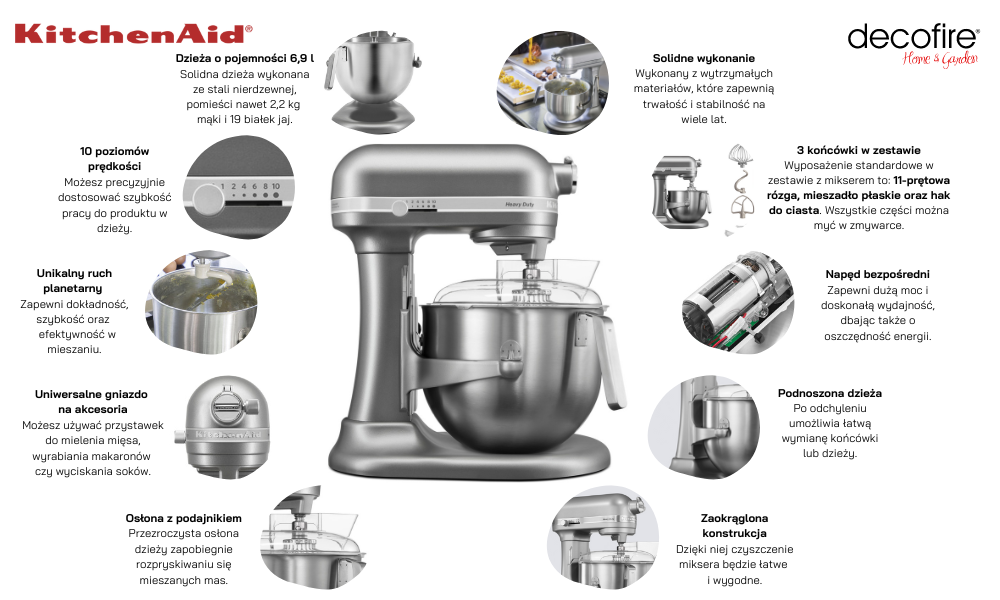 Mikser stojący Heavy Duty 7 Kitchen Aid Silver główne funkcje