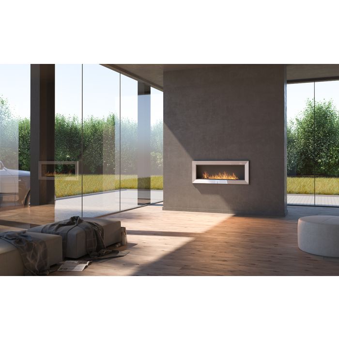 Biokominek Simple Fire FRAME 1200 Inox aranżacja w salonie