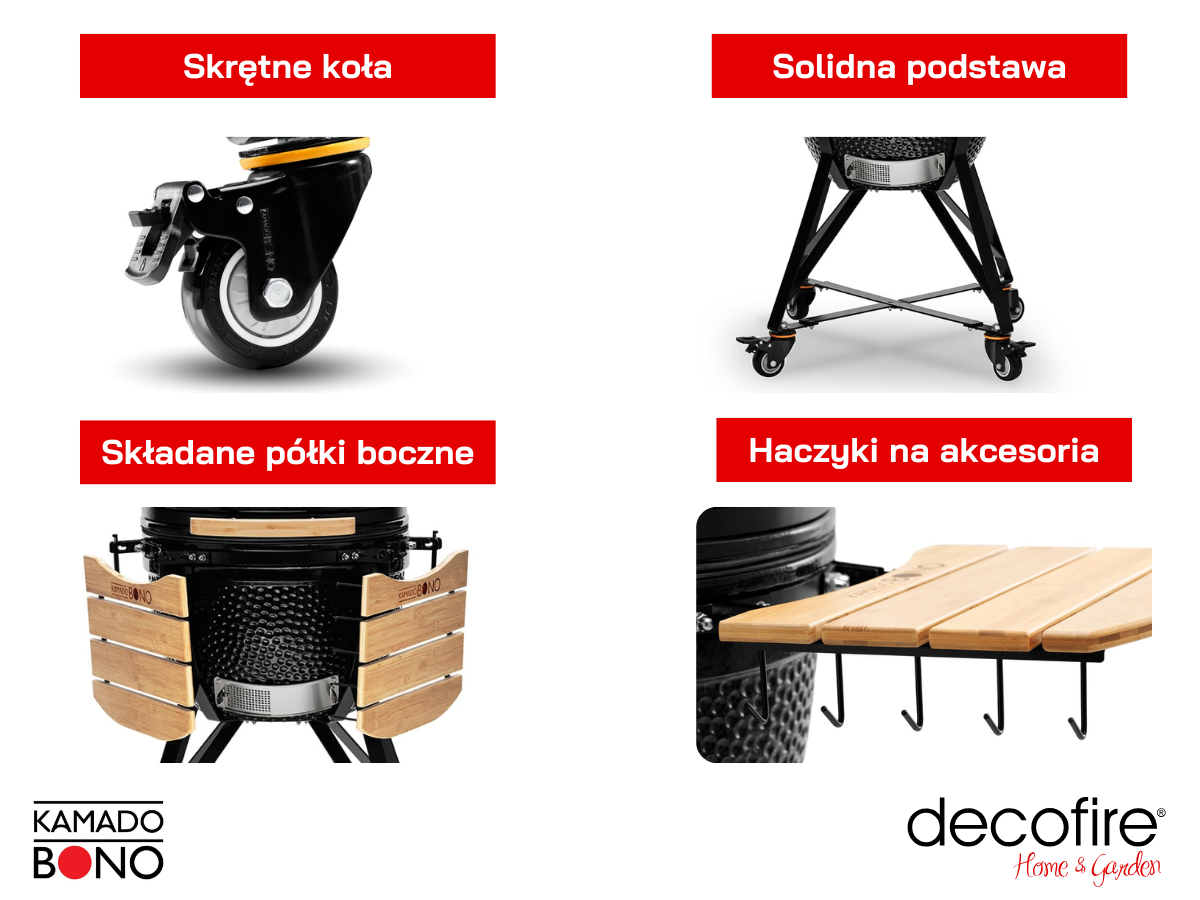 Dodatkowe udogodnienia w ceramicznym grillu węglowym Kamado Bono Media 20" 52 cm black
