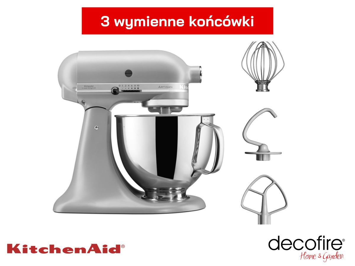 Mikser Artisan 5 Matte Grey 4,8 l KitchenAid z 3 wymiennymi końcówkami