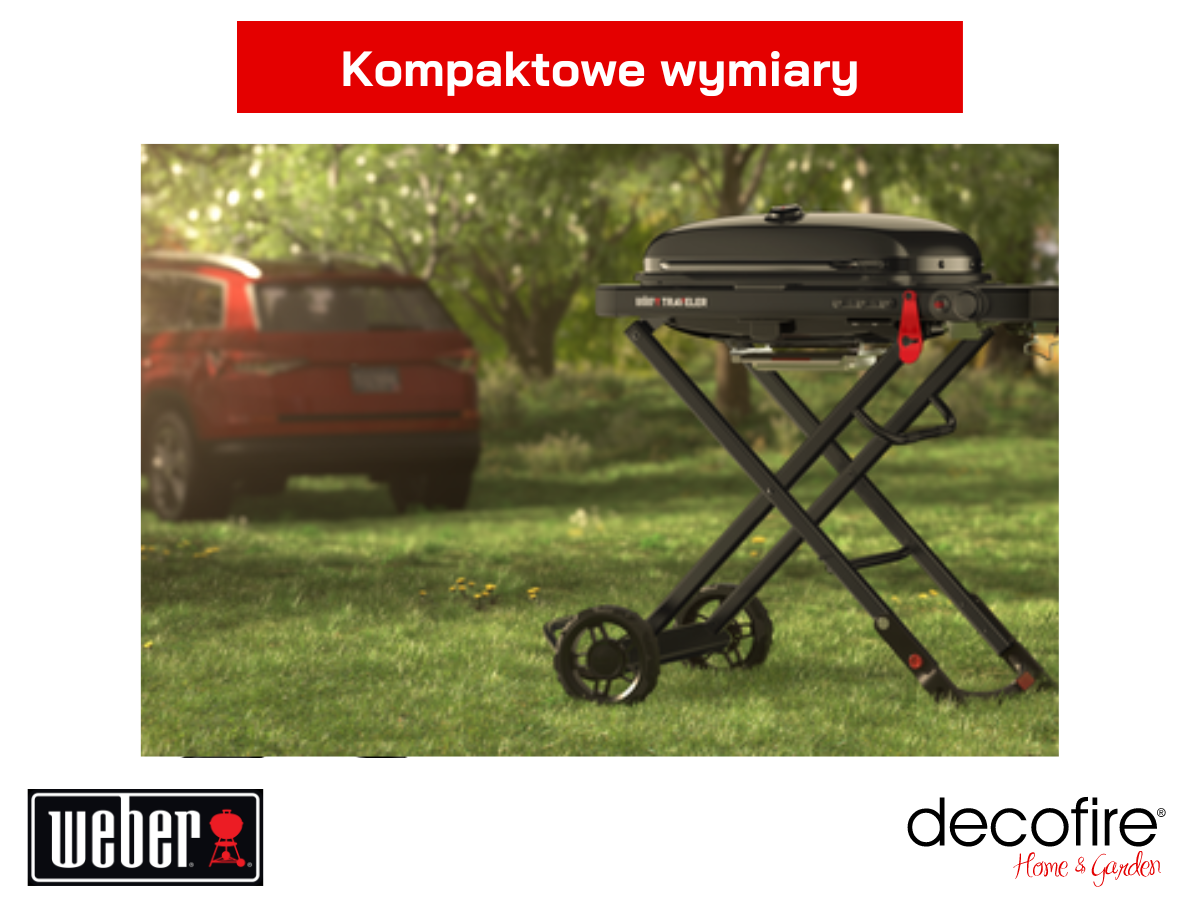 Kompaktowe wymiary grilla gazowego Weber Traveler Stealth Edition