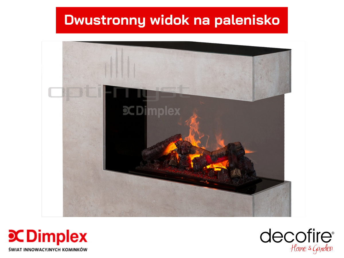 Dwustronny widok na palenisko w kominku elektrycznym Dimplex 3D Zen Beton