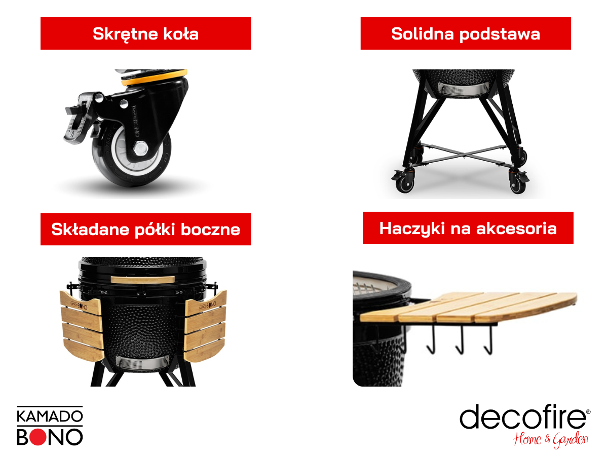 Dodatkowe udogodnienia w ceramicznym grillu węglowym Kamado Bono Limited 25" 64 cm black