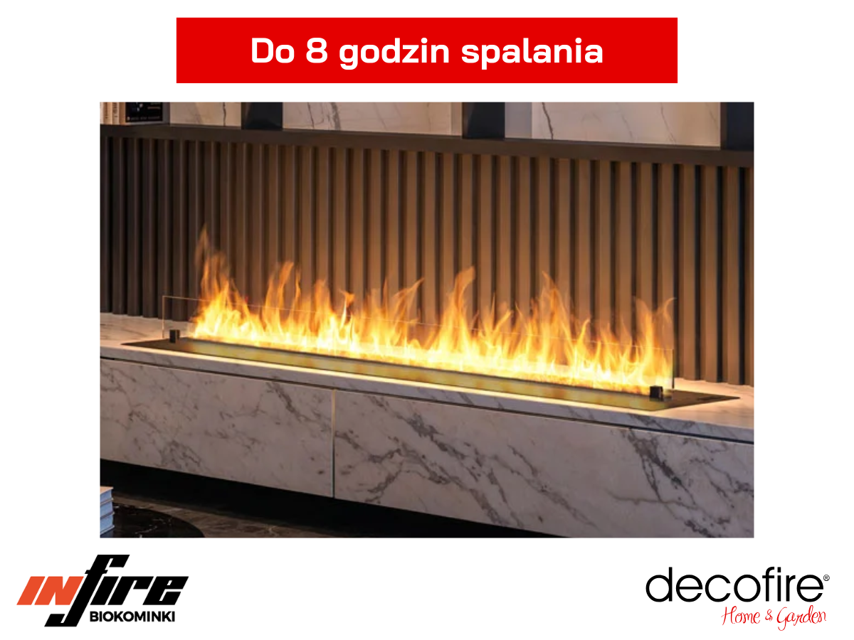 Biokominek do zabudowy Infire Etronic Burner 1500 w białej zabudowie w salonie
