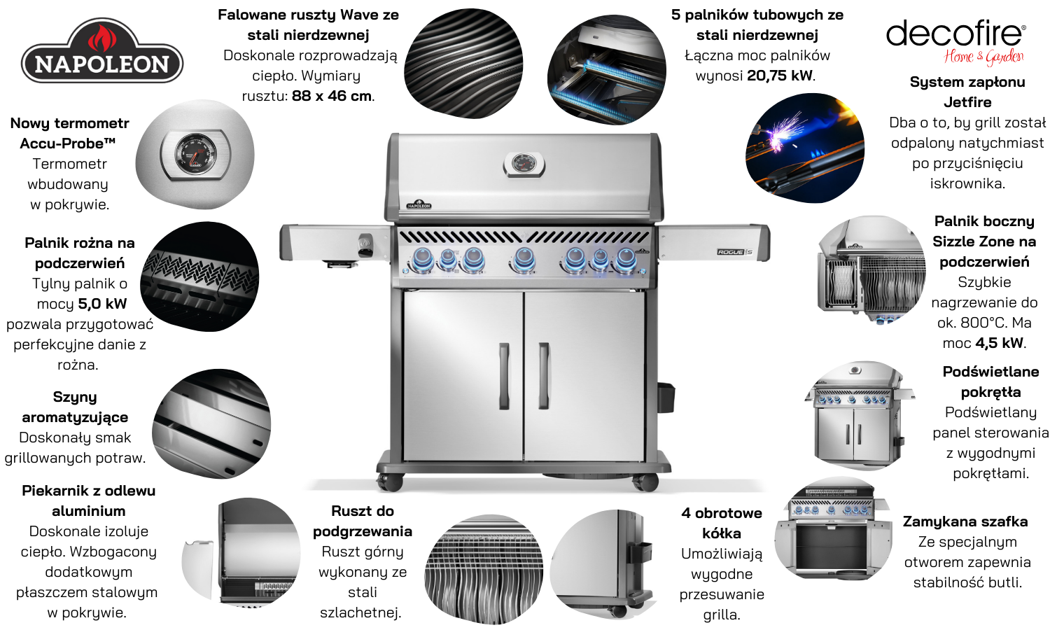 Grill gazowy Napoleon Rogue PRO-S 625 RSIB z palnikami bocznymi i tylnymi na podczerwień (RPS625RSIBPSS-2-PL)