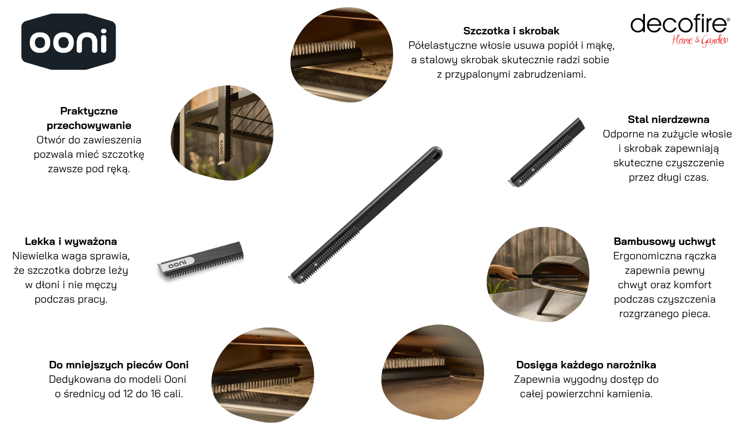 Krótka szczotka do czyszczenia pieca do pizzy Ooni Oven Brush Short cechy