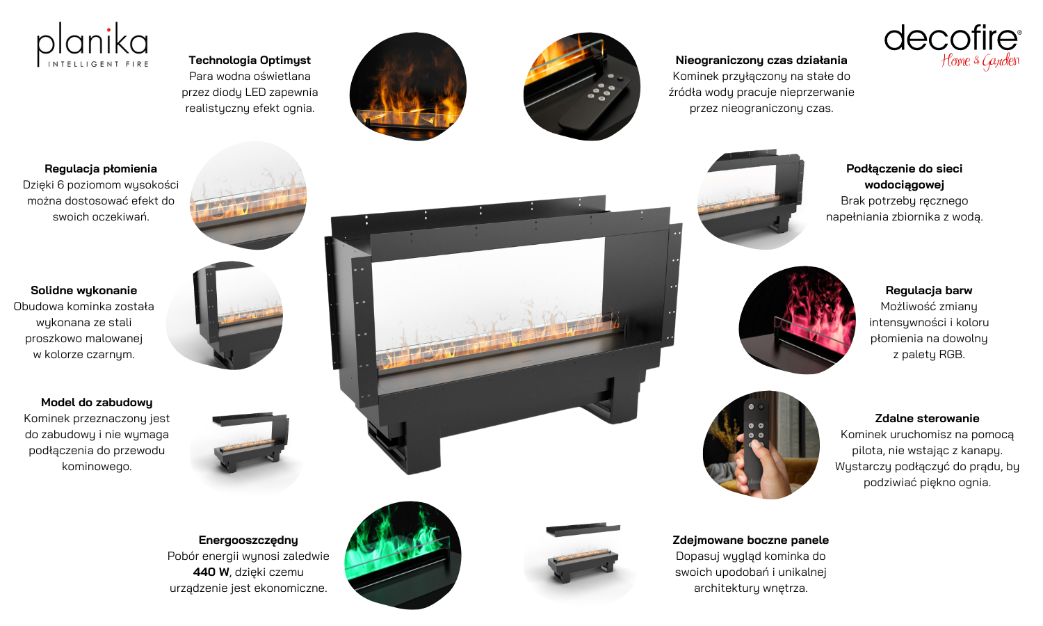 Kominek Planika Cool Flame 1000 Pro See-Through Fireplace