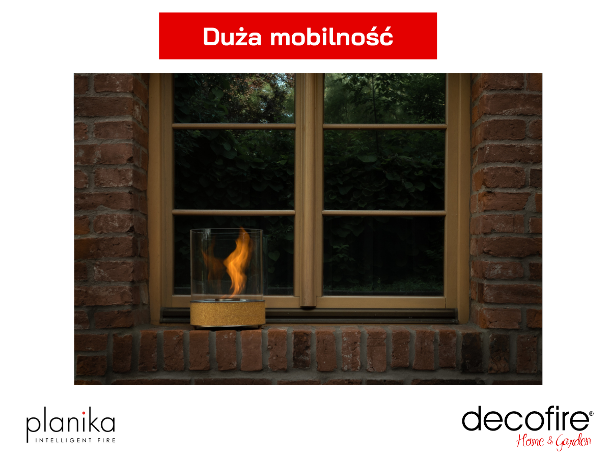 Biokominek Planika Dancing Flames na oknie