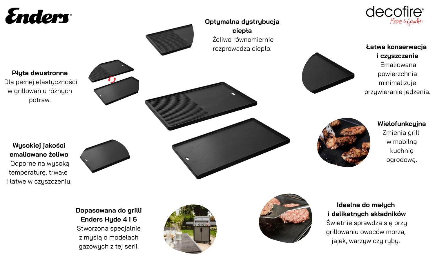 Plancha, płyta żeliwna dwustronna do grilla Hyde 4 /6 Enders (7990)