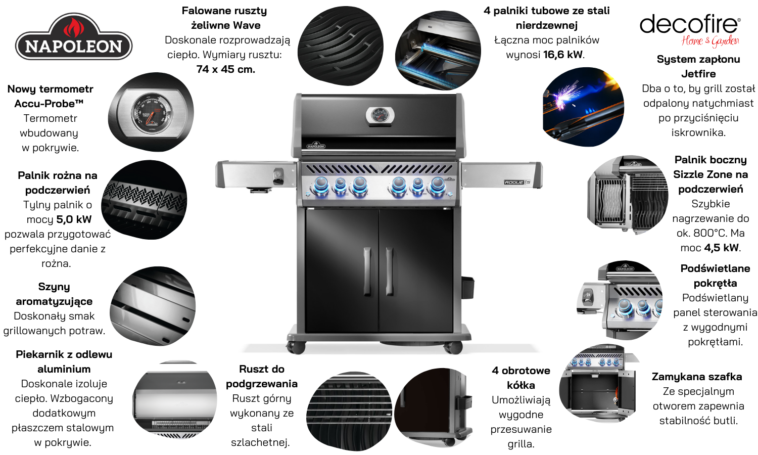 Grill gazowy Napoleon Rogue PRO-S 525 RSIB z palnikami bocznymi i tylnymi na podczerwień czarny (RPS525RSIBPK-2-PL)