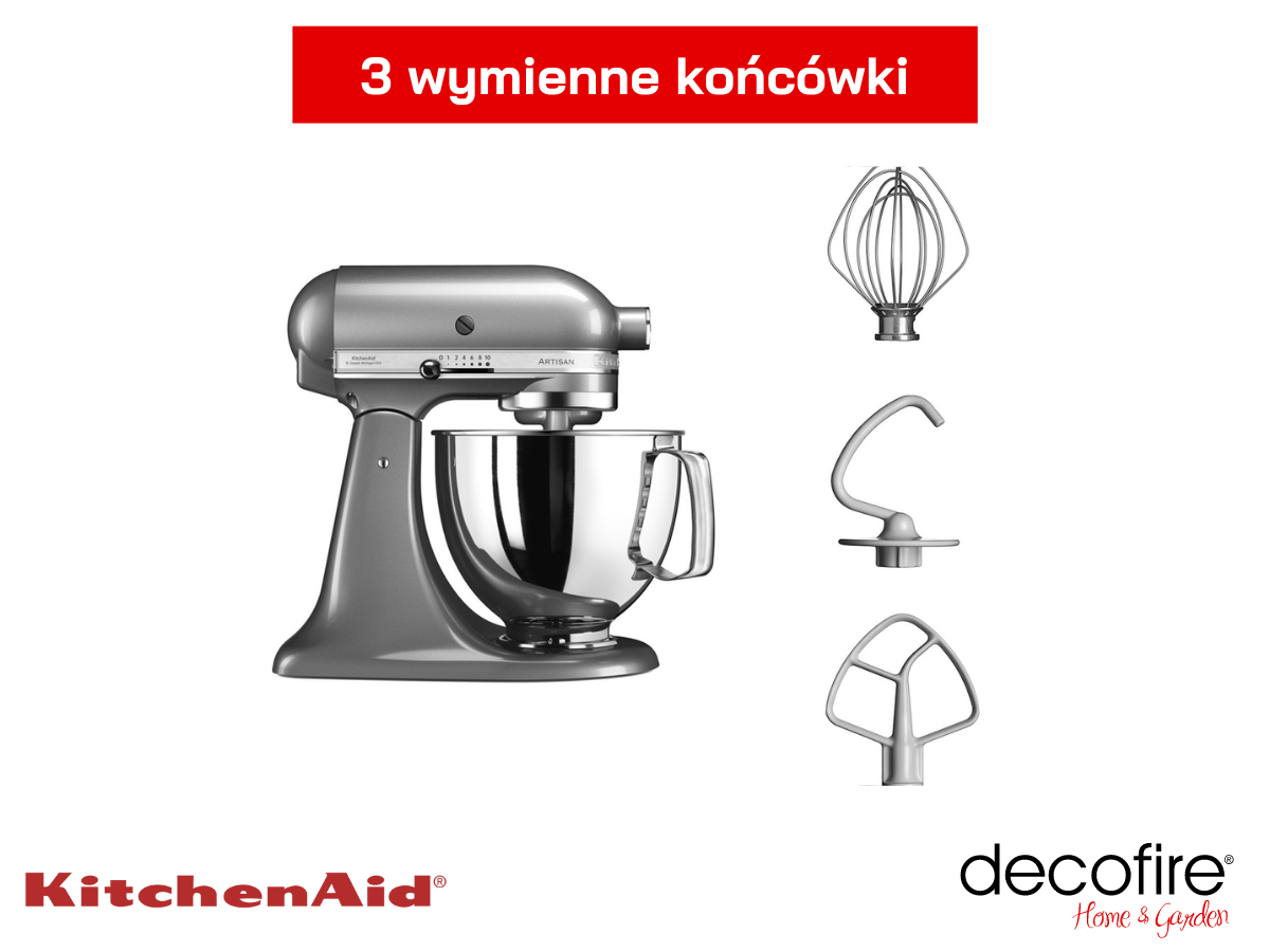 Mikser Artisan 5 Contour Silver 4,8 l KitchenAid z 3 wymiennymi końcówkami