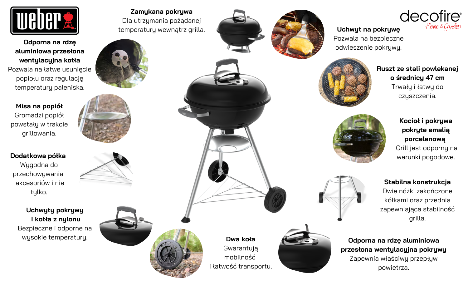 Grill węglowy Weber Compact Kettle 47 cm cechy