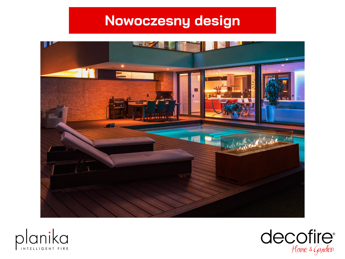 Nowoczesny design kominka na gaz LPG / gaz ziemny Galaxy Corten Planika