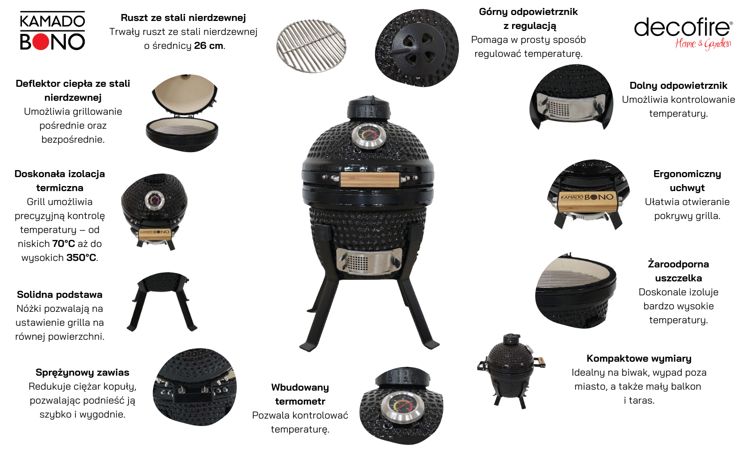 Grill ceramiczny węglowy Kamado Bono Picnic 13" 32 cm black