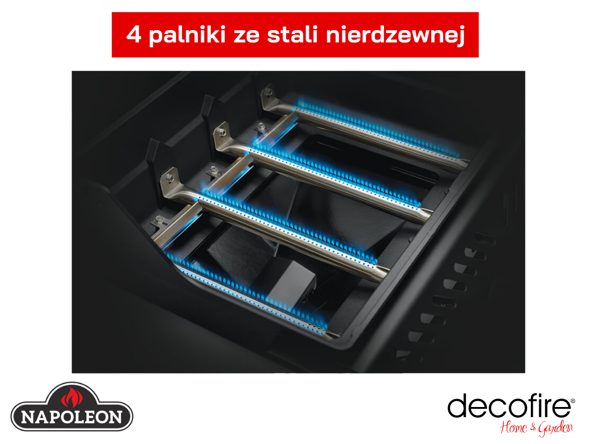 4 palniki ze stali nierdzewnej w grillu gazowym Napoleon Freestyle 425
