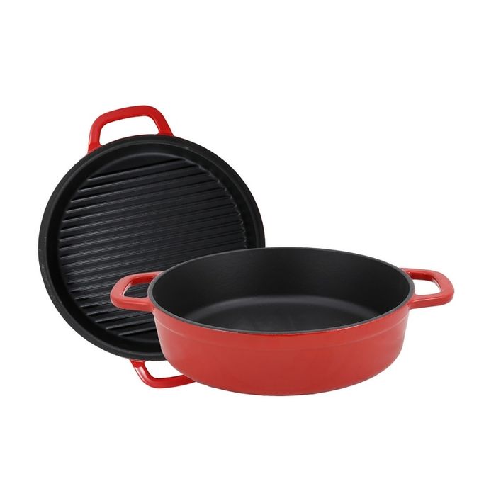 Garnek żeliwny OPA  z pokrywką do grillowania 28 cm, czerwony